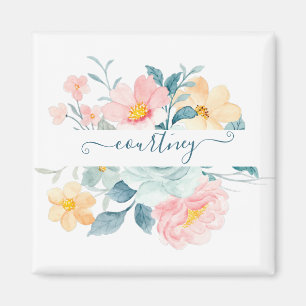 Imán Floral personalizada acuarela rosa y naranja