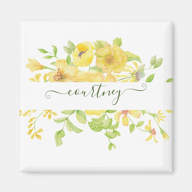 Imán Floral personalizado de acuarela amarilla   (Frente)