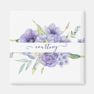 Imán Floral personalizado de acuarela púrpura