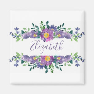 Imán Floral personalizado de acuarela púrpura