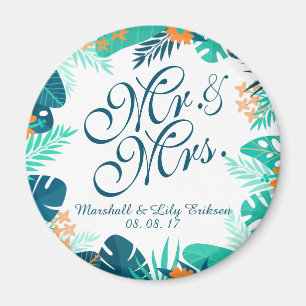 Imán floral personalizado de la boda el del