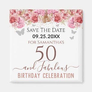 Imán Floral Pink 50 cumpleaños Save the Date Magnet