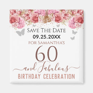 Imán Floral Pink 60 cumpleaños Save the Date Magnet