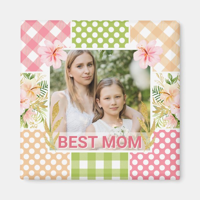Imán Floral & Plaid Photo Frame Mother's Day (Frente)