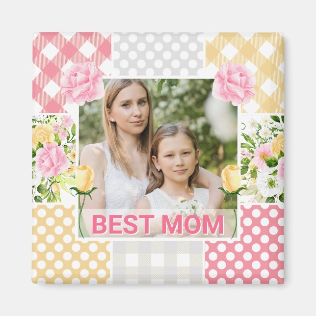 Imán Floral & Plaid Photo Frame Mother's Day (Frente)