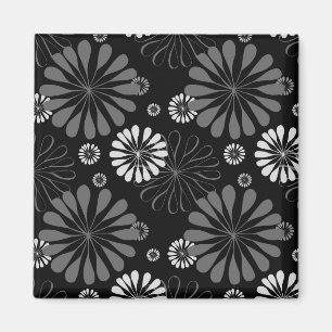 Imán Floral Retro en Blanco y Negro