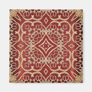 Imán Floral Rojo Dorado Moderno