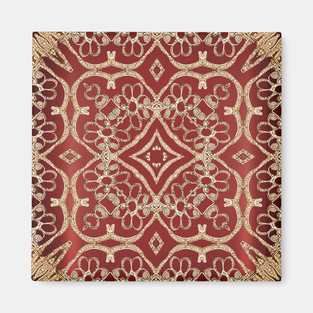 Imán floral rojo dorado moderno (Frente)