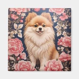 Imán Floral rosa de perro de Pomerania