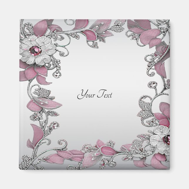 Imán floral rosa plata blanco (Frente)