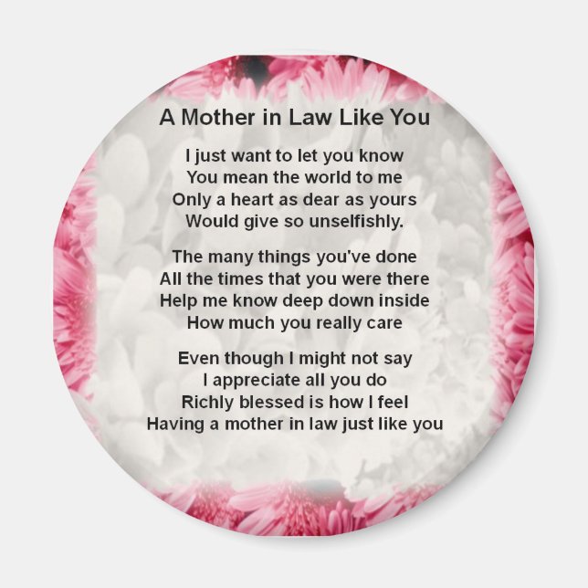 Imán Floral rosa - Poema de Madre en Derecho (Frente)