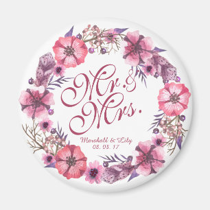 Imán floral rosado personalizado de la boda el