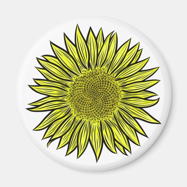 Imán Floral Rústico Amarillo Giro mano de girasol (Frente)