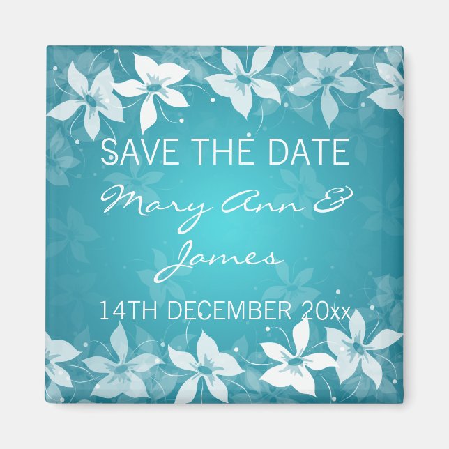 Imán Floral Save the Date Exotic Blooms Blue (Frente)