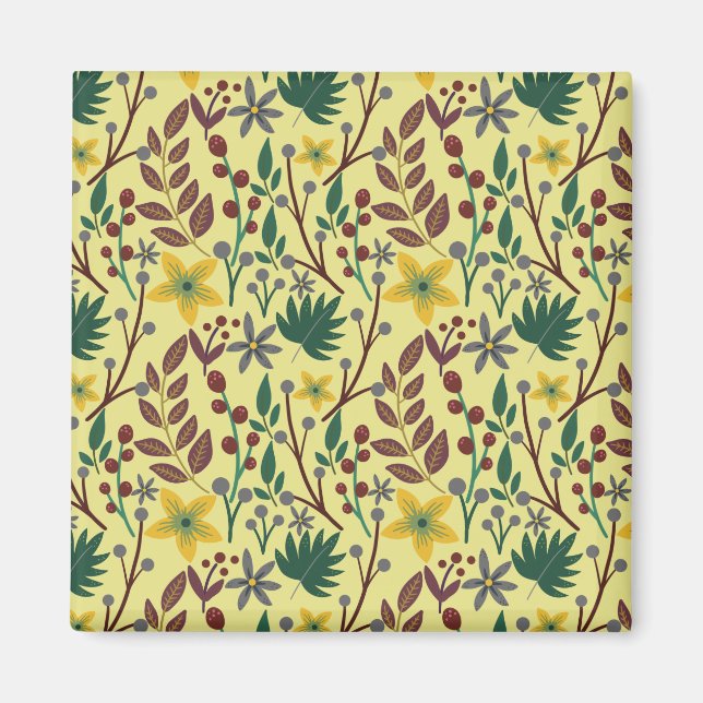Imán Floral seamless pattern flowers, leaves, branches (Frente)