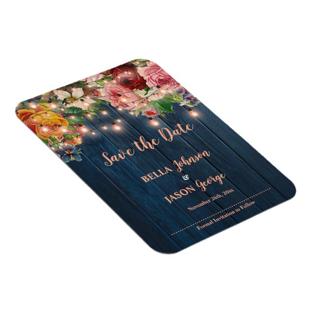 Imán Floral String Lights Rustic Wedding Save The Date (Lado Derecho)