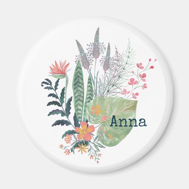Imán floral tropical botánica personalizada (Frente)