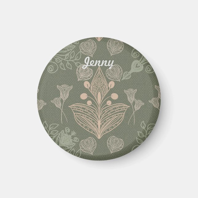 Imán Floral verde Art Nouveau personalizada (Frente)