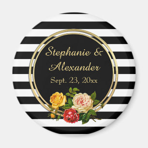 Imán Floral vintage Black and White Stripe Personalizad