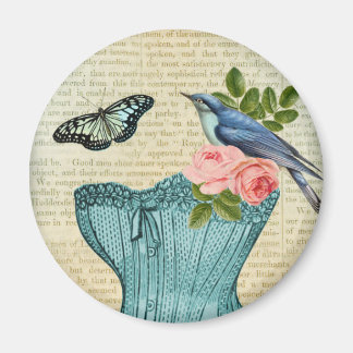 Imán Floral vintage de pájaro y mariposa