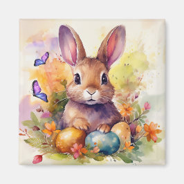 Imán Floral Watercolor Cute Semana Santa Bunny