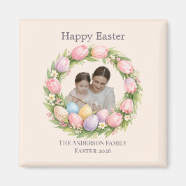 Imán Floral Wreath & Family Photo Personalized Easter 