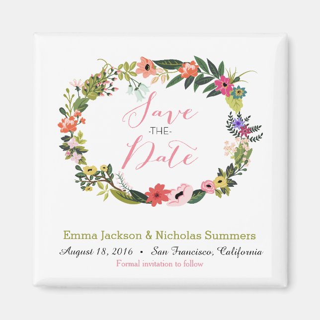 Imán Floral Wreath Save the Date Magnet (Frente)
