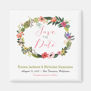 Imán Floral Wreath Save the Date Magnet