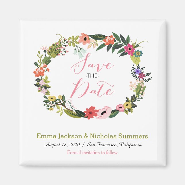 Imán Floral Wreath Save the Date Magnet (Frente)