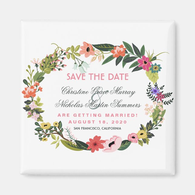 Imán Floral Wreath Save the Date Magnet (Frente)