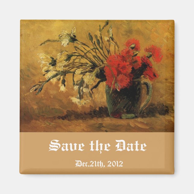 Imán florero con claveles rojos y blancos, salva la fec (Frente)