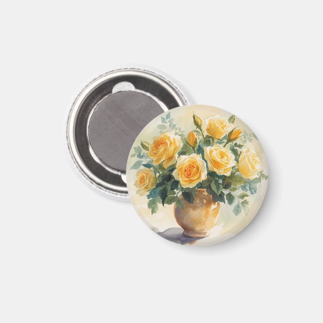 Imán Florero de Rosas Amarillas (Anverso/Reverso)