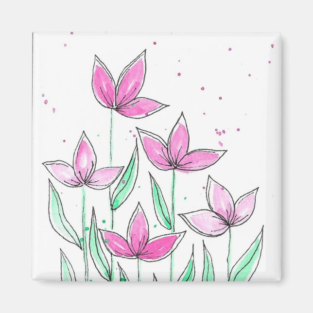 Imán Flores Acuarela Rosadas Caprichosas (Frente)