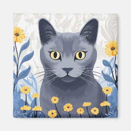 Imán Flores amarillas de gato azul ruso