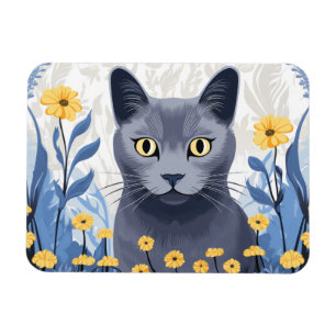 Imán Flores amarillas de gato azul ruso