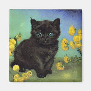 Imán Flores amarillas de gato negro Van Gogh