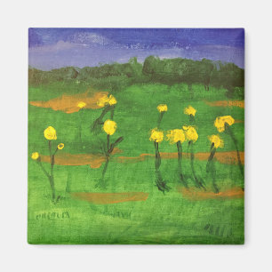Imán flores amarillas en la pintura de campo de jamie i