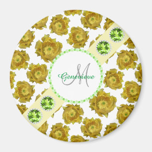 Imán Flores amarillas sobre piedras de piel y perlas bl