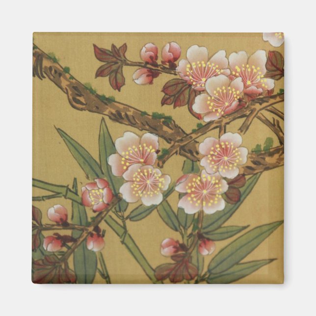 Imán Flores asiáticas japonesas de cerezo vintage (Frente)