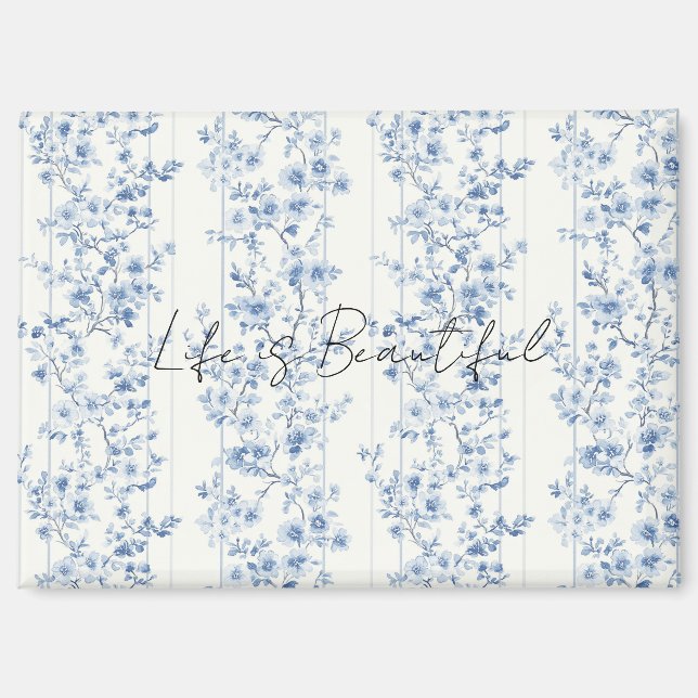 Imán Flores Azules Blancas Rayas Florales Bonitas (Anverso)