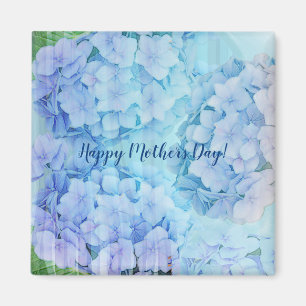 Imán Flores azules del hydrangea y texto de encargo