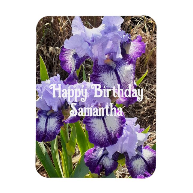 Imán Flores azules Iris Irises Flores Cumpleaños floral (Vertical)