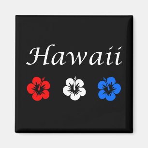 Imán Flores azules rojas de Hawai Aloha Patriótico