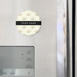 Imán Flores azules y rojas, negro, tu nombre