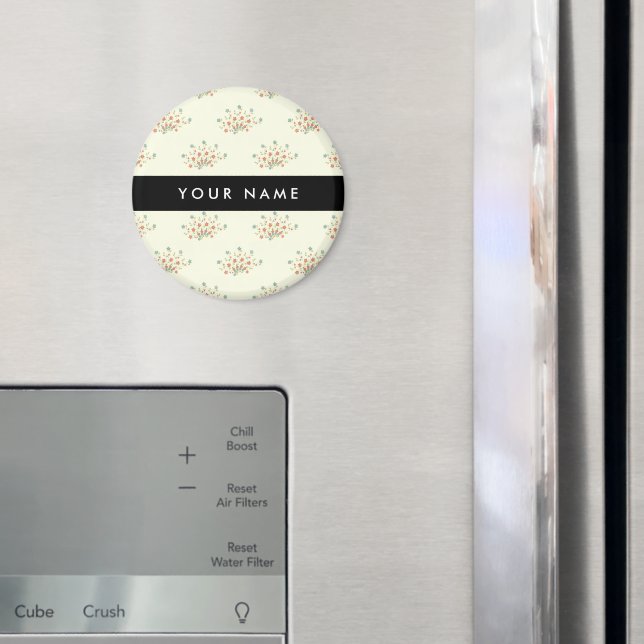 Imán Flores azules y rojas, negro, tu nombre (In situ (nevera))