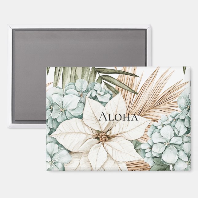 Imán Flores Blancas Azules Tropicales Boda (Anverso/Reverso)