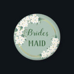 Imán Flores blancas en favor de la boda verde de la dam<br><div class="desc">Flores de magnolia blanca con marcos dorados modernos y tipografía con escritura a mano en el fondo de las nubes chinoiserie verde sabio, mezcla elementos modernos y vintage para crear una estética de moda chinoiserie elegante y fresca. H Ver la colección para encontrar más productos coincidentes. ♥ Personalizar con el...</div>