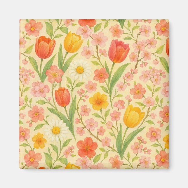 Imán Flores bonitas con patrón de Pascua/primavera (Frente)