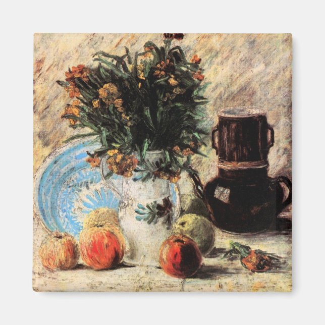 Imán Flores, Cafetera y Frutas por Vincent van Gogh (Frente)