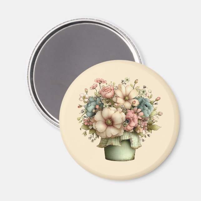 Imán Flores caprichosas en una maceta Planta Cuata (Anverso/Reverso)